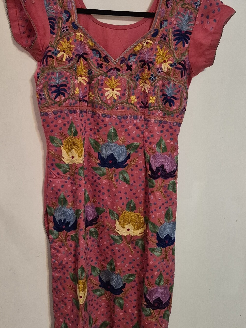 Vintage Inspired Floral Hand Embroidered Pink Tunic Top Kurti